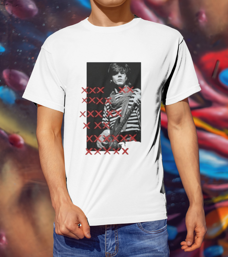 John Taylor X Punk Masters Striped Bass Guitar Image Red XXX Marks T-Shirt