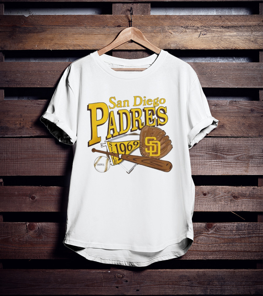 San Diego Padres Baseball Glove Bat Ball Since 1969 T-Shirt