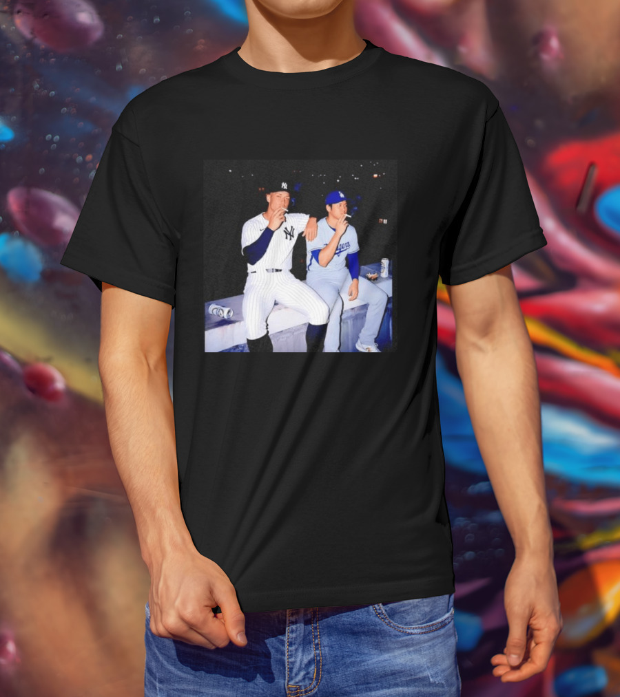 Aaron Judge New York Yankees Shohei Ohtani Los Angeles Dodgers MLB Smoking Scene T-Shirt