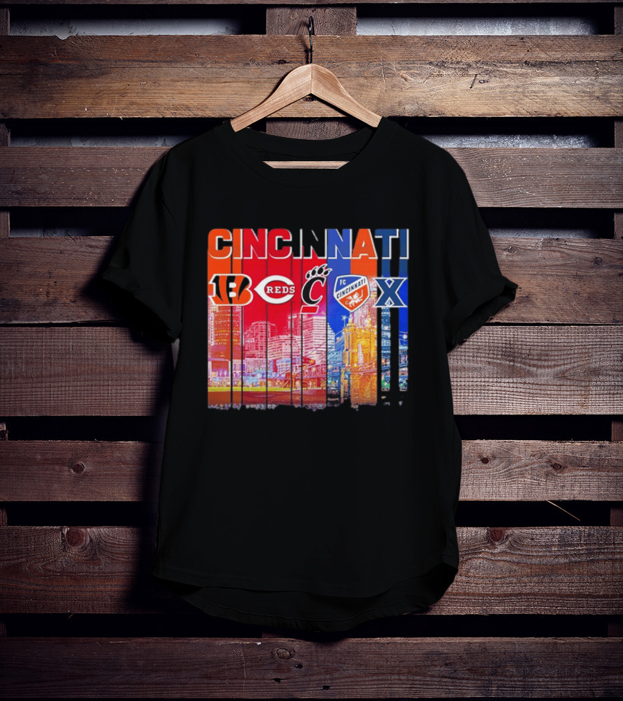 Cincinnati Bengals Reds Bearcats FC Xavier Skyline T-Shirt
