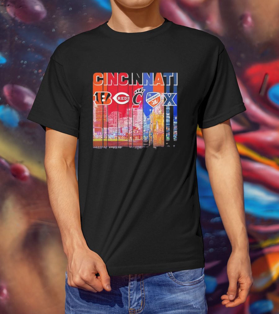 Cincinnati Bengals Reds Bearcats FC Xavier Skyline T-Shirt