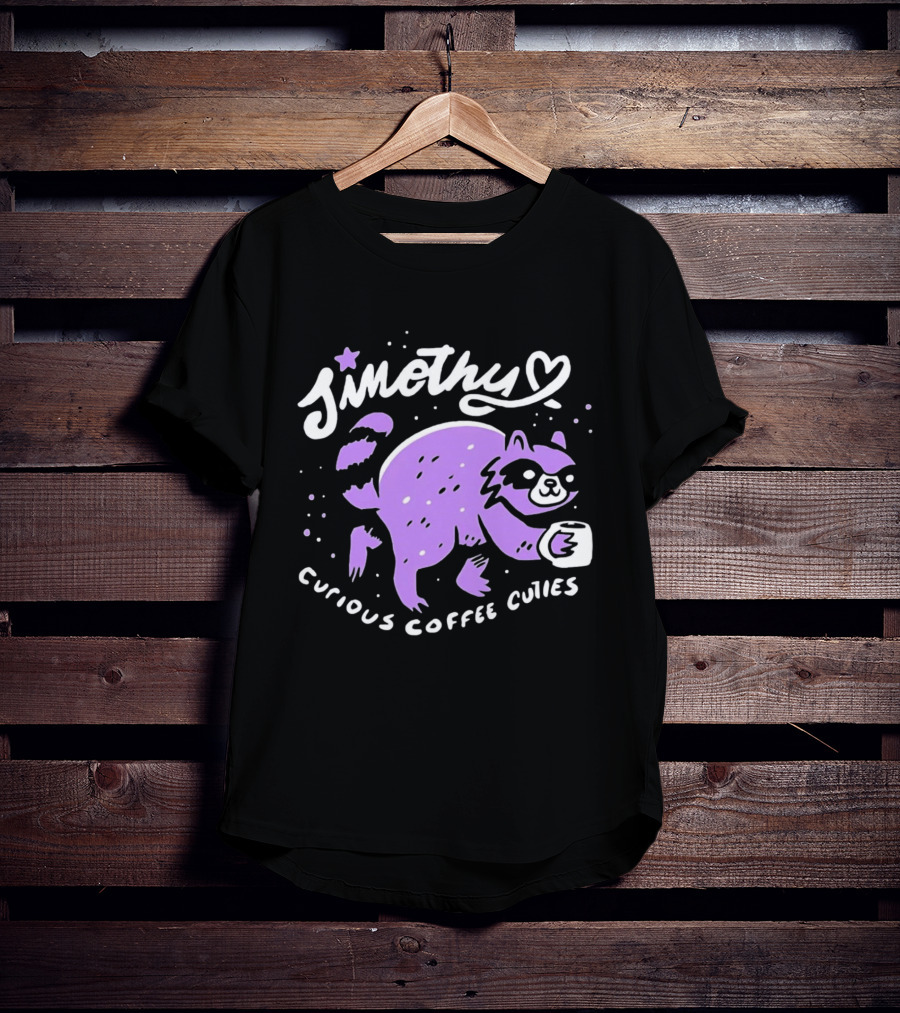 Sinothy Curious Coffee Cuties Purple Raccoon Cup T-Shirt