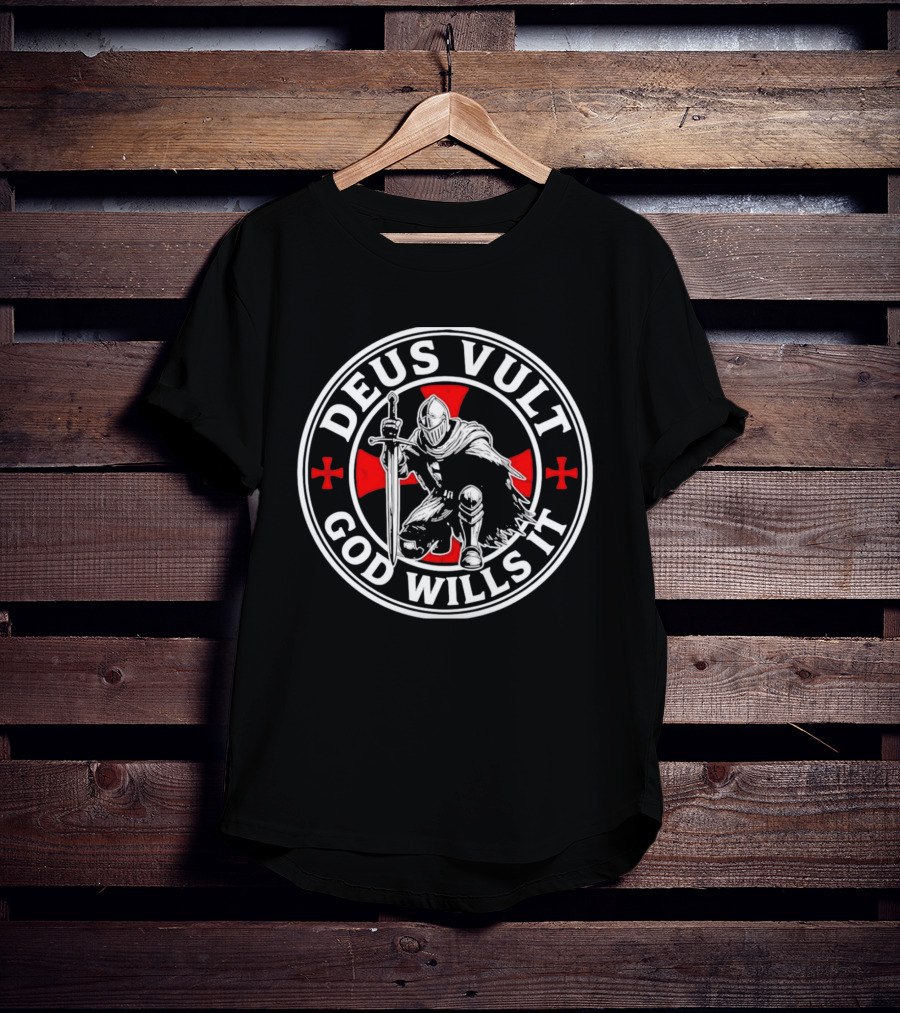 Deus Vult God Wills It Kneeling Knight With Red Cross T-Shirt