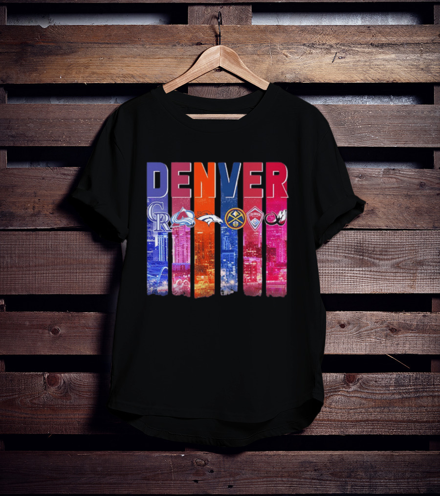 Denver Broncos Nuggets Rockies Avalanche Rapids Pioneers Skyline T-Shirt