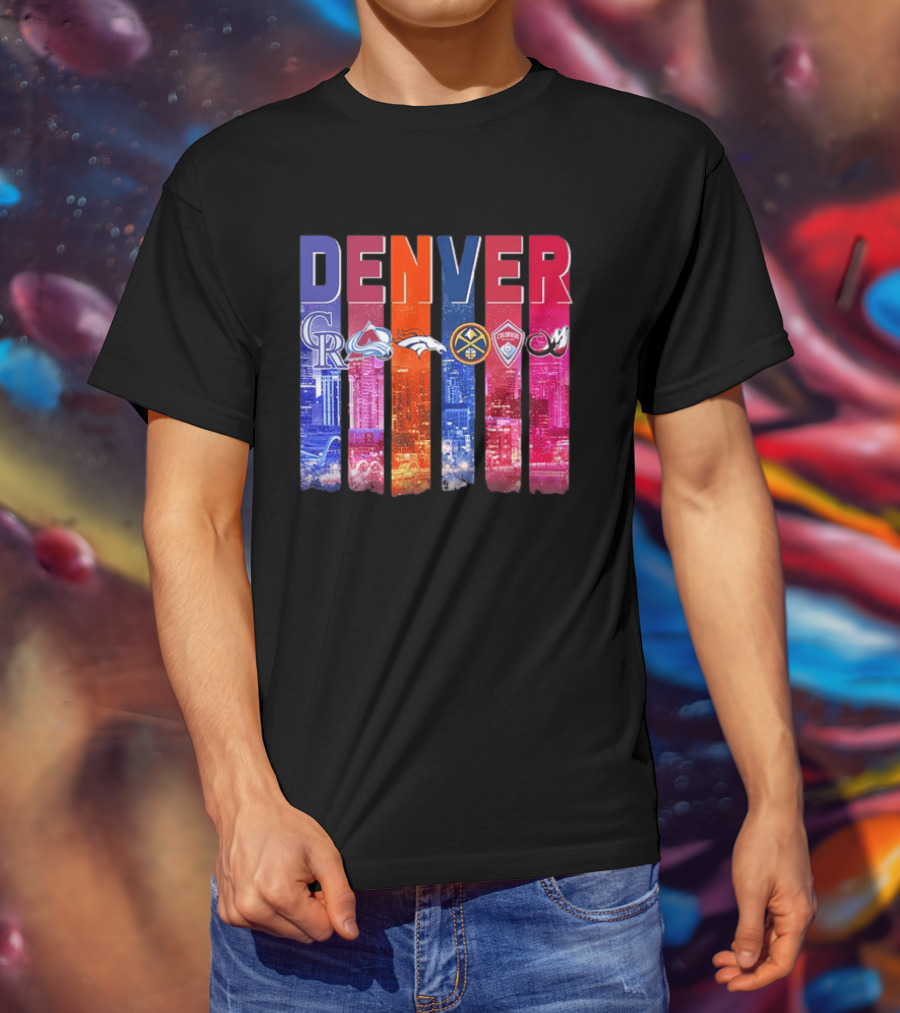 Denver Broncos Nuggets Rockies Avalanche Rapids Pioneers Skyline T-Shirt