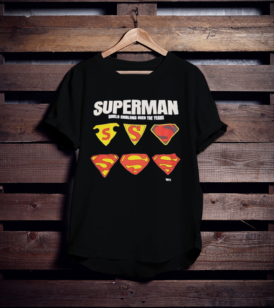 Superman Shield Emblems Over The Years Evolution 1938 To 1977 T-Shirt