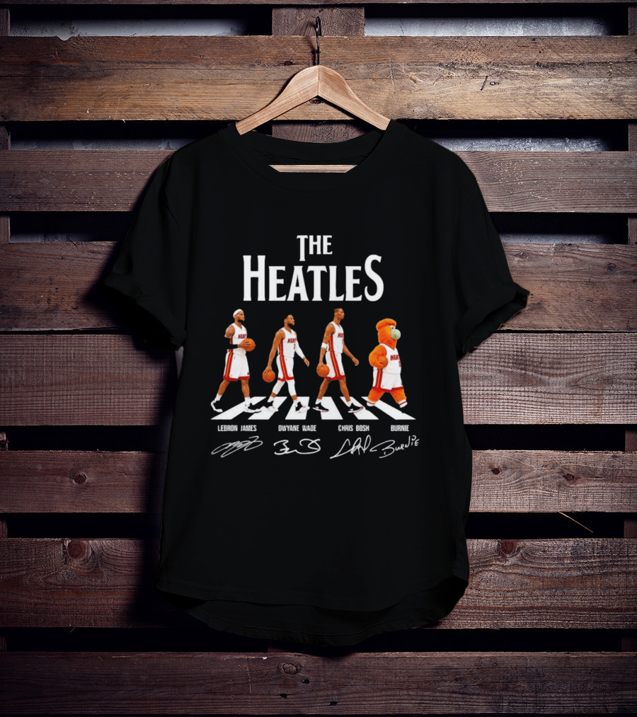 The Heatles Miami Heat Abbey Road LeBron James Dwyane Wade Chris Bosh Burnie NBA Legends T-Shirt