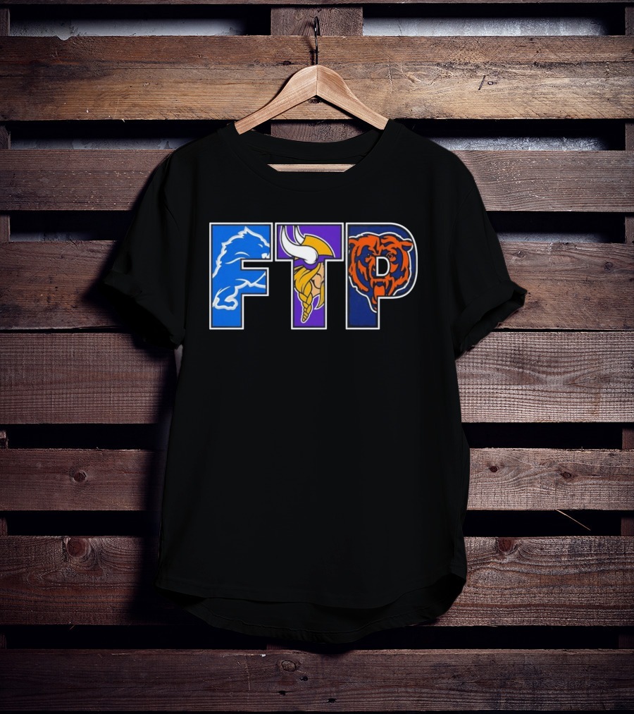 FTP Detroit Lions Minnesota Vikings Chicago Bears Logos T-Shirt