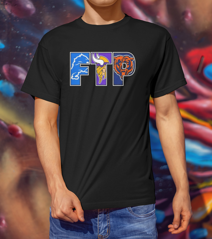 FTP Detroit Lions Minnesota Vikings Chicago Bears Logos T-Shirt