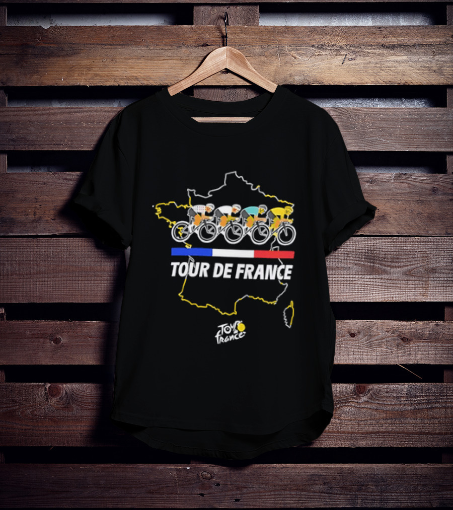 Tour De France Cyclists Racing Over Map Of France T-Shirt