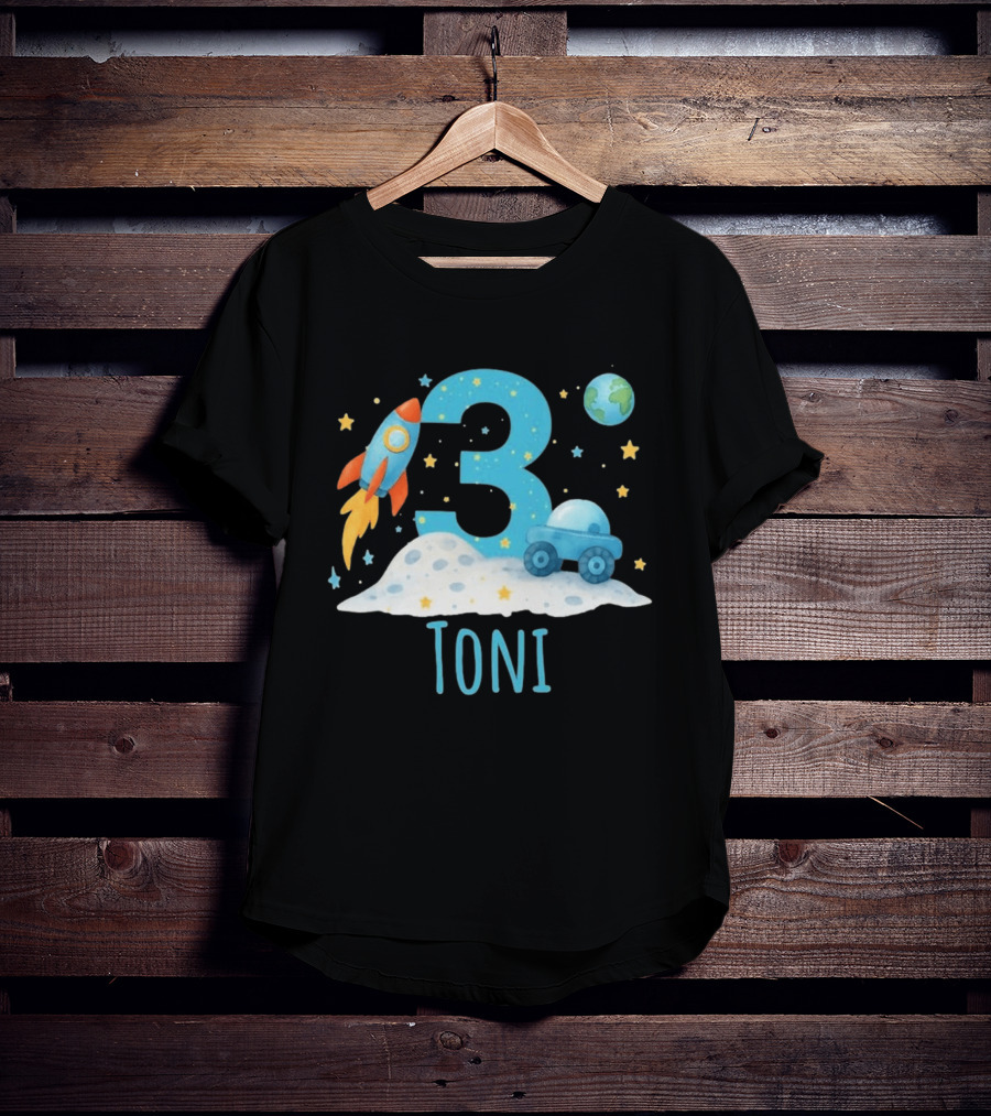 3rd Birthday Space Rocket Planet Personalized Toni T-Shirt