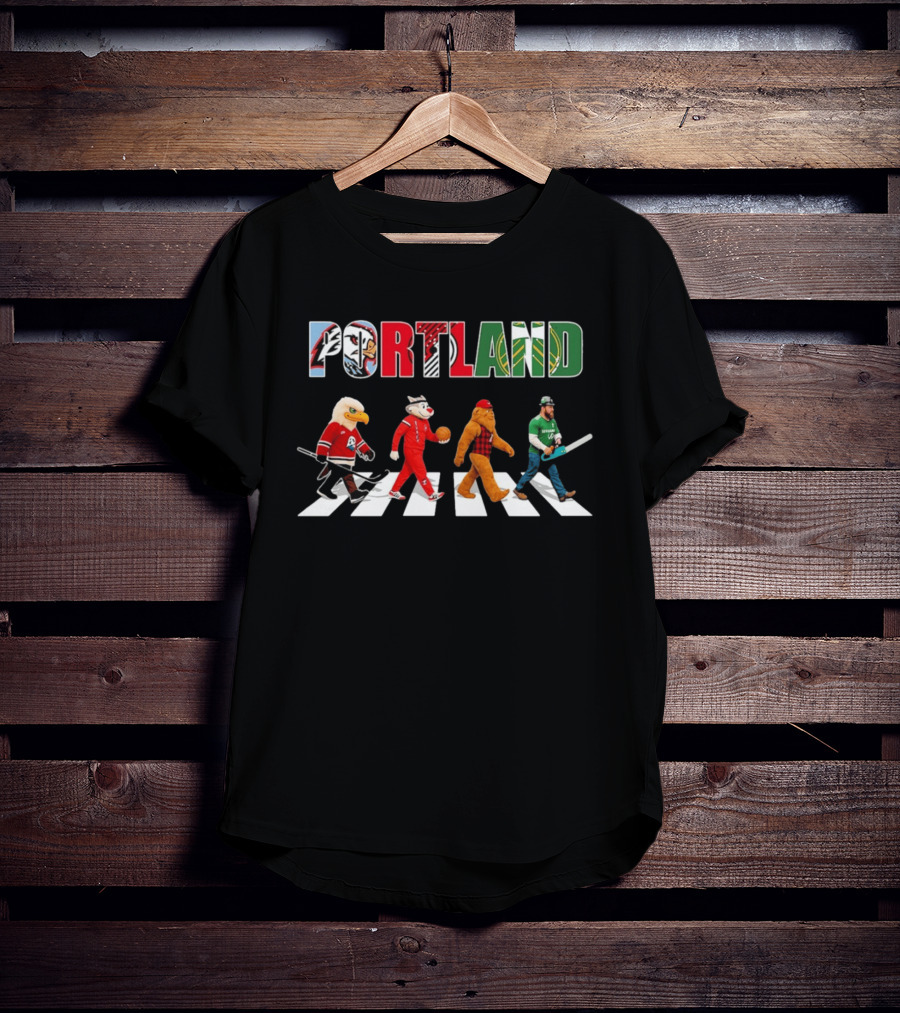 Portland City Pride Sports Abbey Road Theme Featuring Iconic Mascots T-Shirt