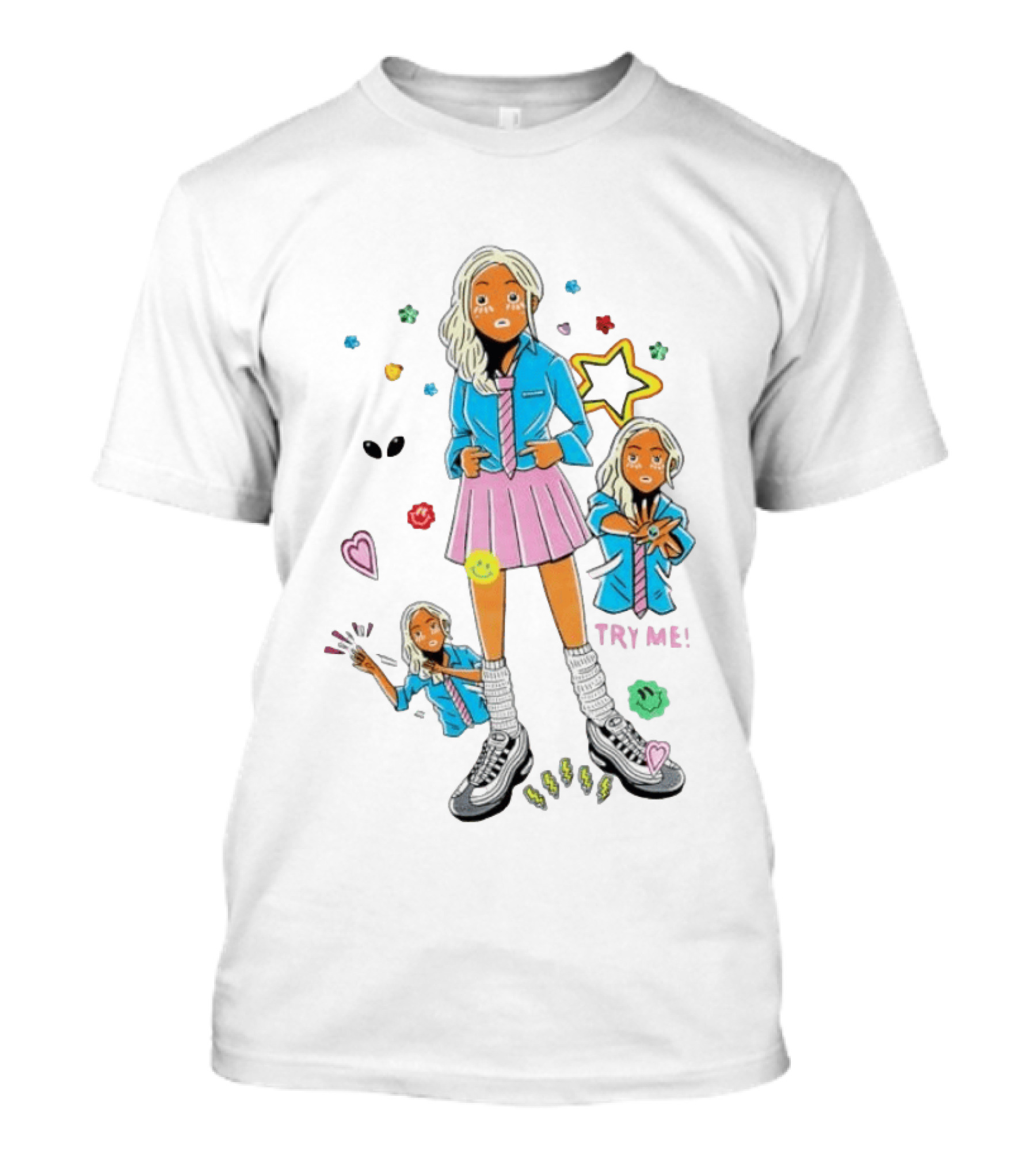 Anime School Girl Try Me Aesthetic Sticker Pastel Kawaii Vibe T-Shirt