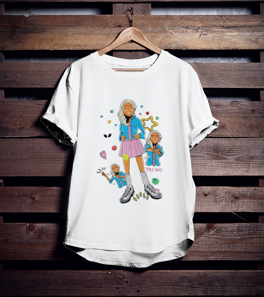 Anime School Girl Try Me Aesthetic Sticker Pastel Kawaii Vibe T-Shirt