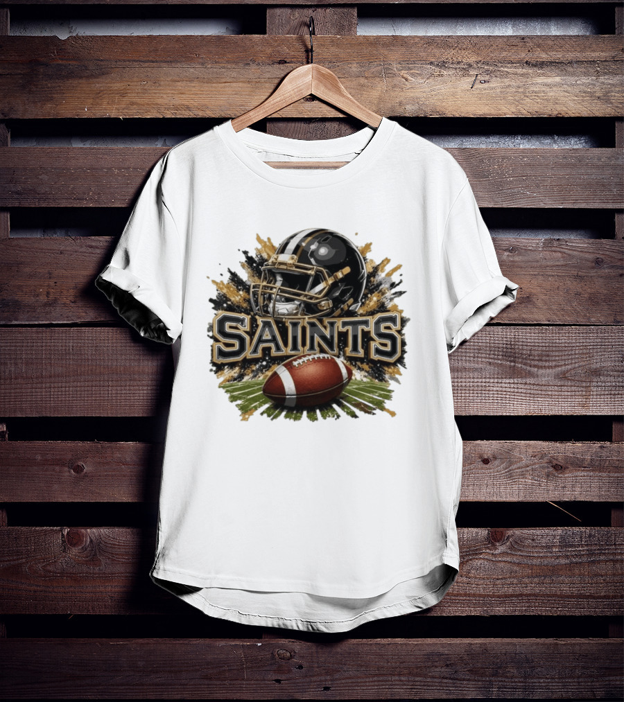 Saints Football Helmet With Splash And Ball T-Shirt