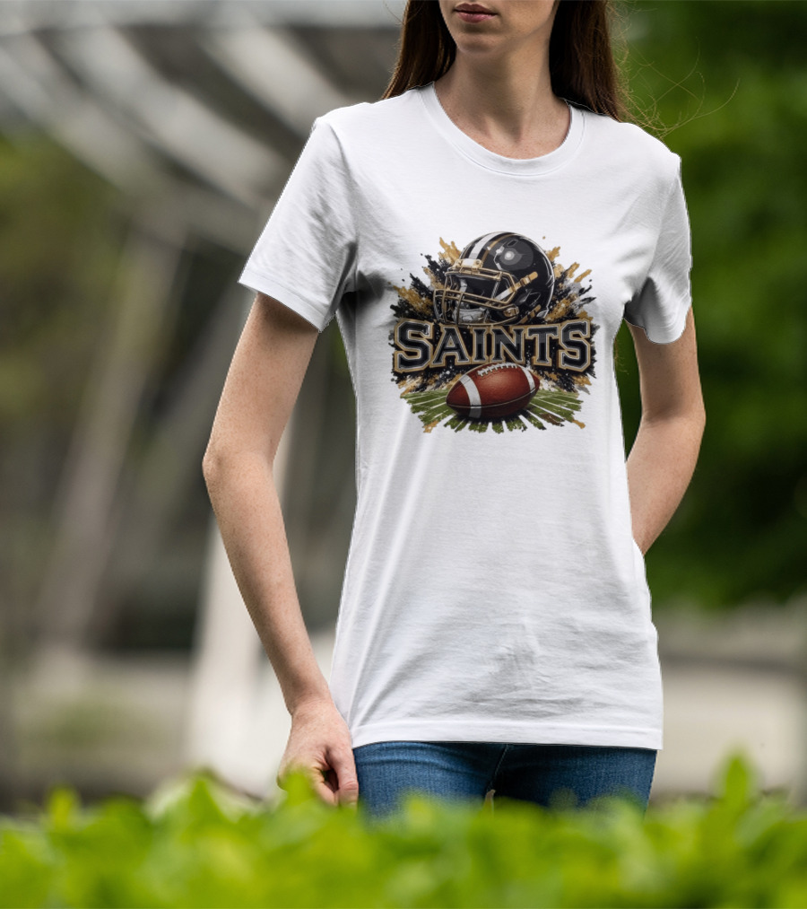 Saints Football Helmet With Splash And Ball T-Shirt