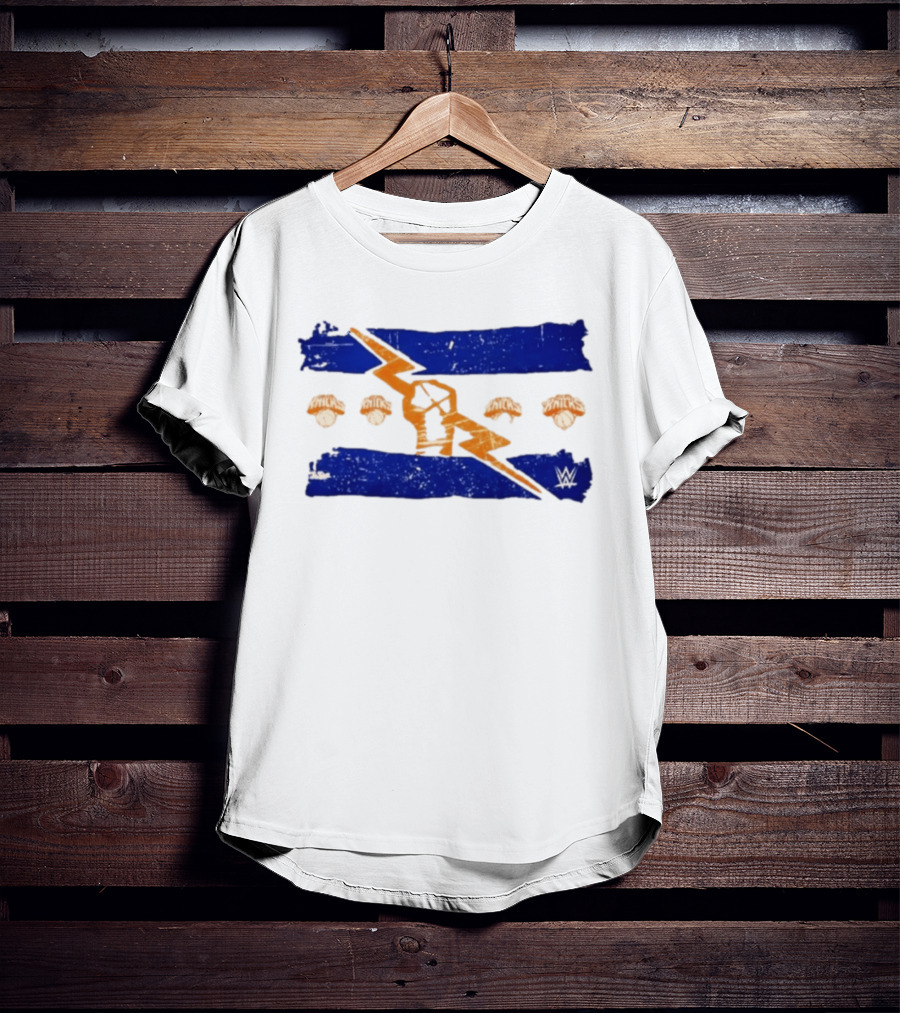 New York Knicks WWE Best In The World Distressed Blue Lightning Bolt Knicks Basketball T-Shirt