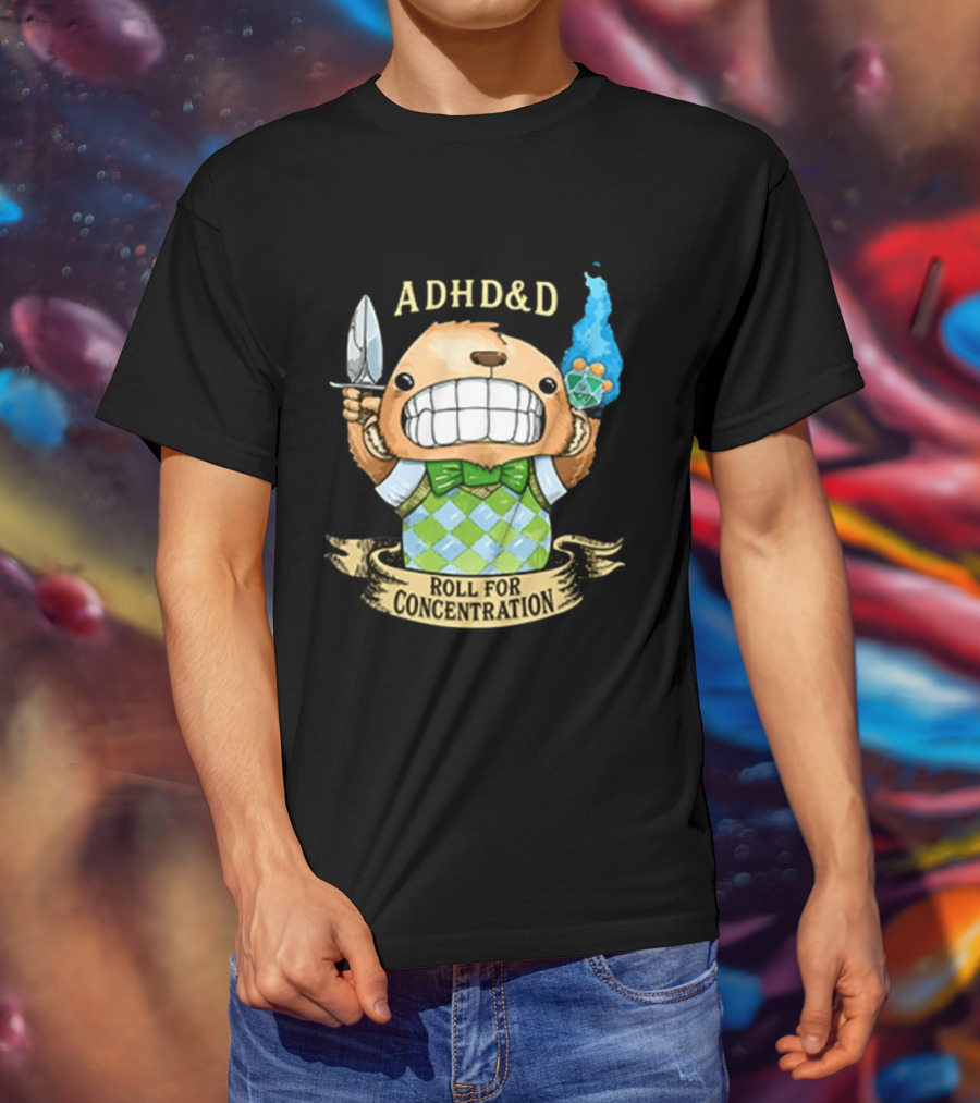 ADHD&D Roll For Concentration Bear With Knife And Dice T-Shirt