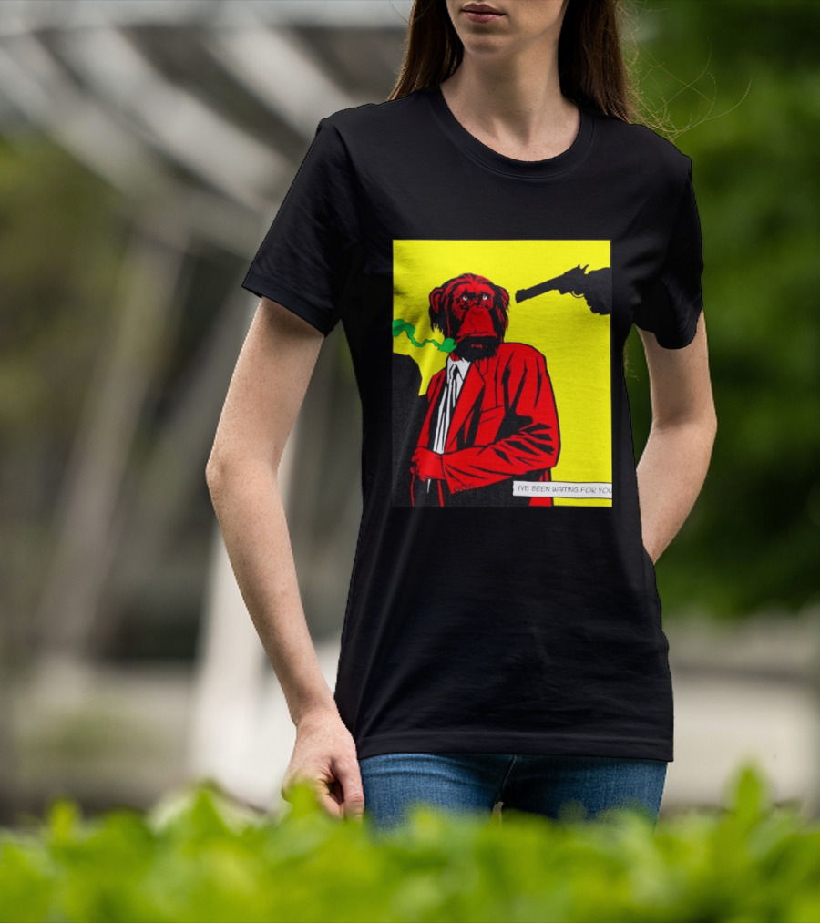 Chimpanzee Hitman Smoking Scene I've Been Waiting For You T-Shirt