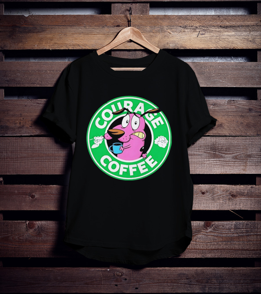 Courage The Cowardly Dog Coffee Parody Green Circle T-Shirt