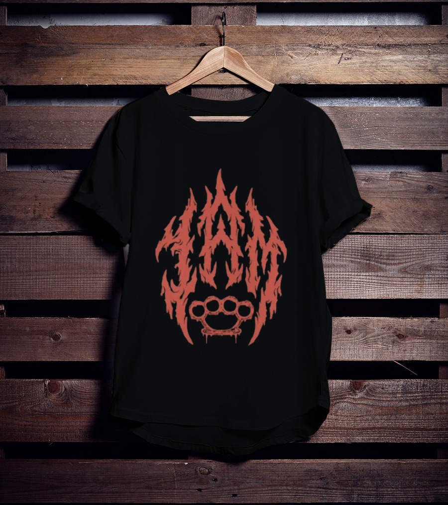 Indiemerchstore I Am Mook Bleak Humanity Fiery Lettering Brass Knuckles T-Shirt