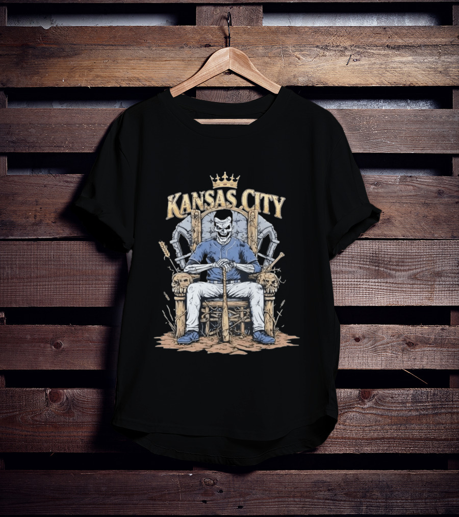 Kansas City Skeleton King On Throne With Baseball Bat T-Shirt