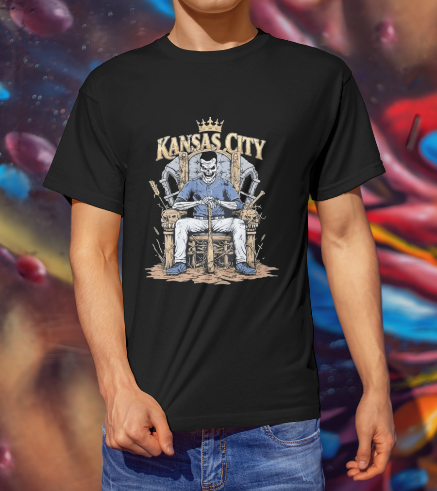 Kansas City Skeleton King On Throne With Baseball Bat T-Shirt
