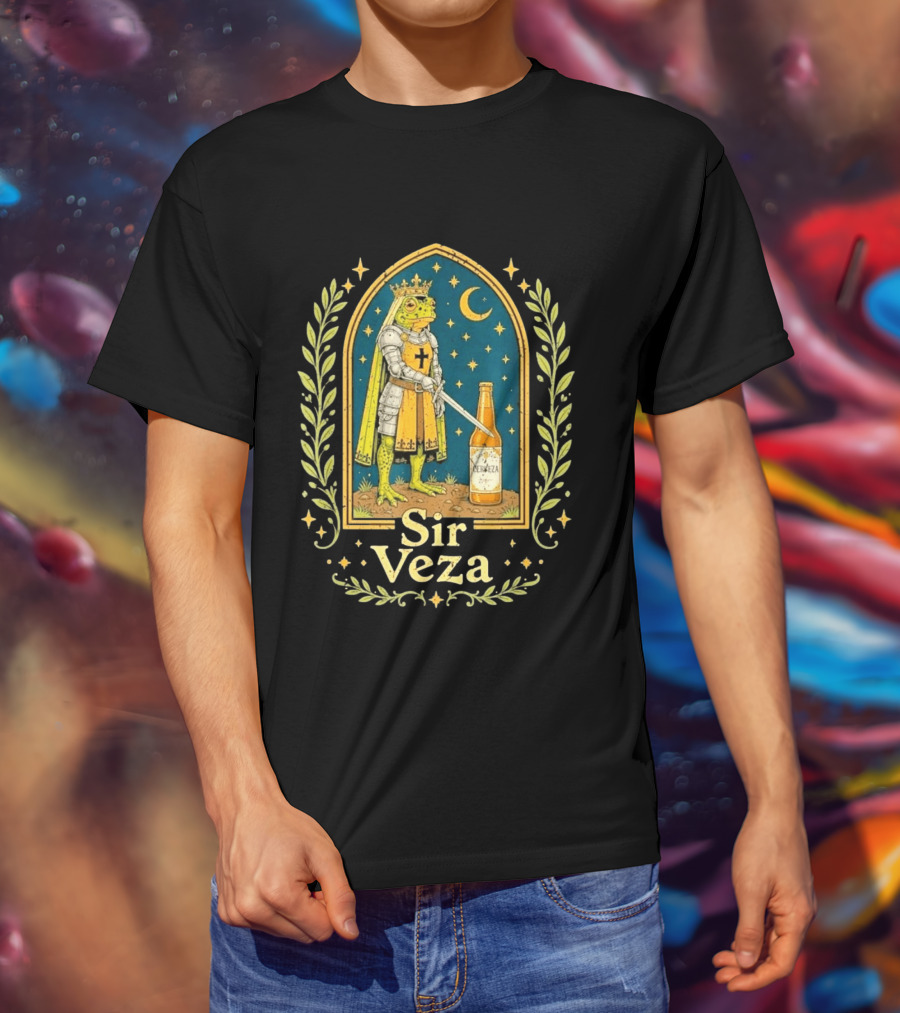 Sir Veza Frog Knight Medieval Pun Cerveza Bottle T-Shirt