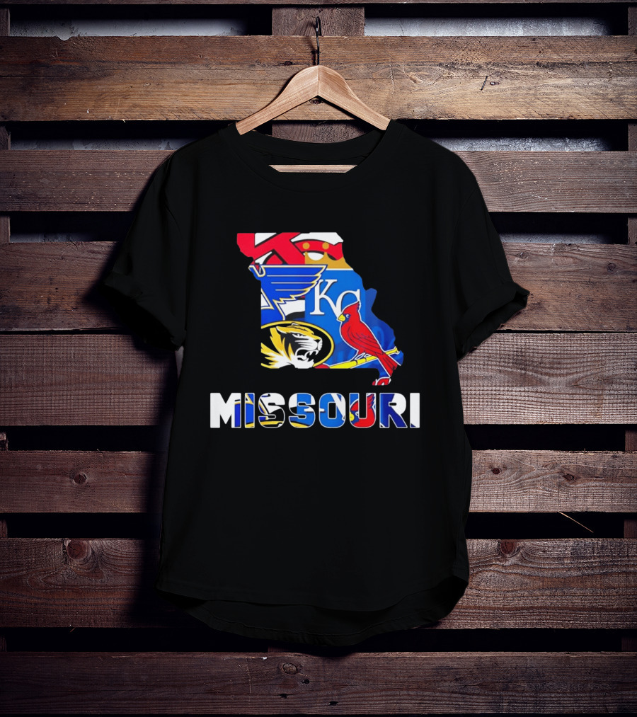 Missouri Sports Map KC Royals Cardinals Blues Tigers State Pride T-Shirt
