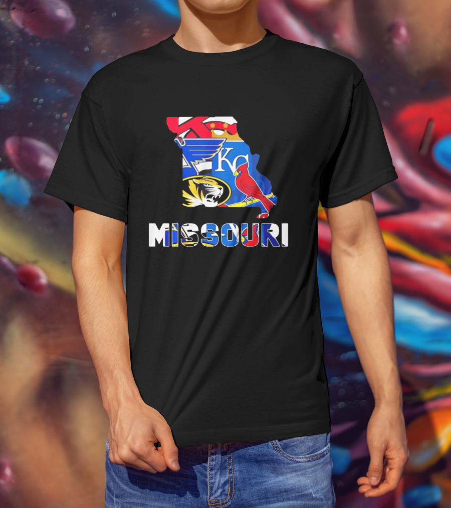 Missouri Sports Map KC Royals Cardinals Blues Tigers State Pride T-Shirt
