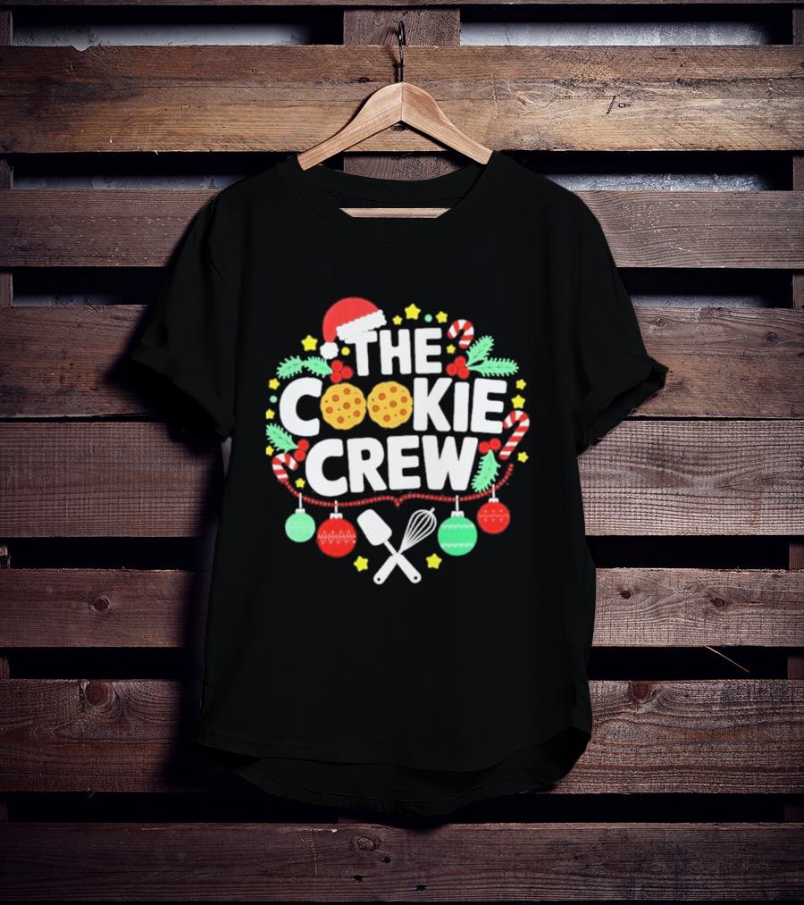 The Cookie Crew Christmas Santa Hat Candy Canes Ornaments Baking Utensils T-Shirt