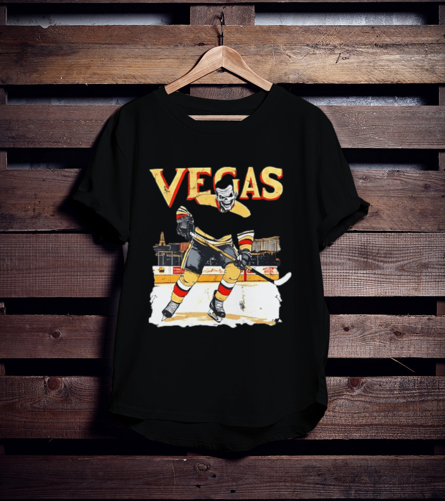 Vegas Hockey Skull Ice Arena Skyline Scene T-Shirt
