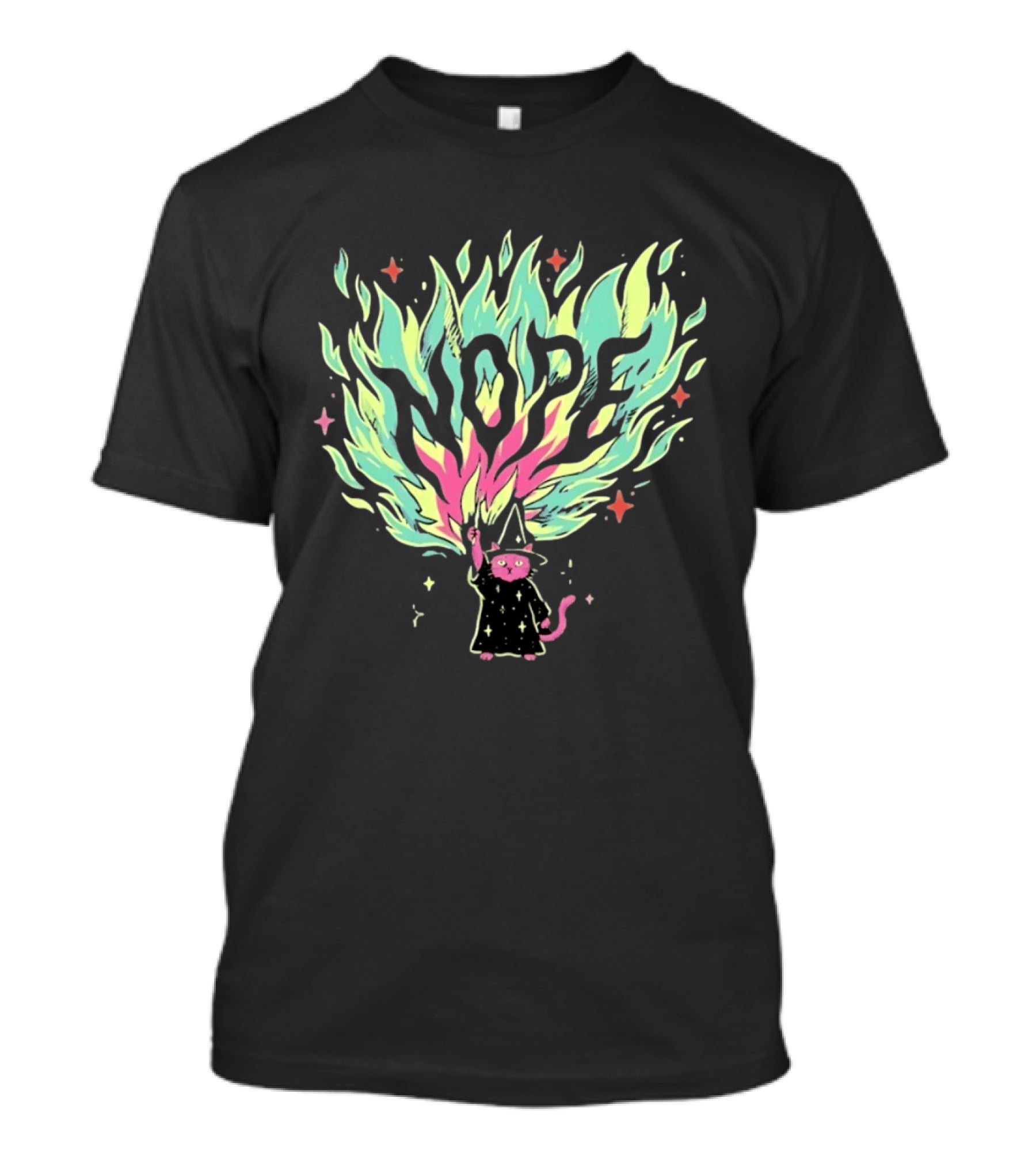 NOPE Wizard Cat Fire Magic Spell Casting Mystical Fantasy Kitten T-Shirt