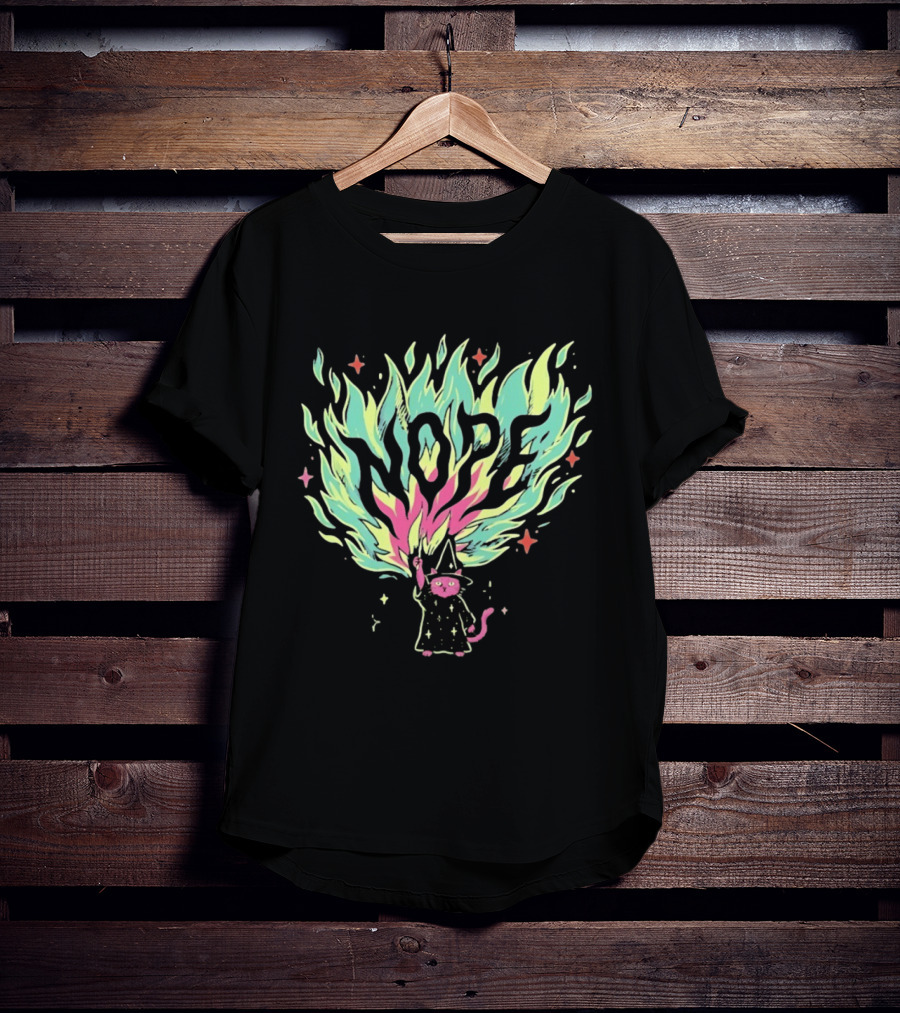 NOPE Wizard Cat Fire Magic Spell Casting Mystical Fantasy Kitten T-Shirt