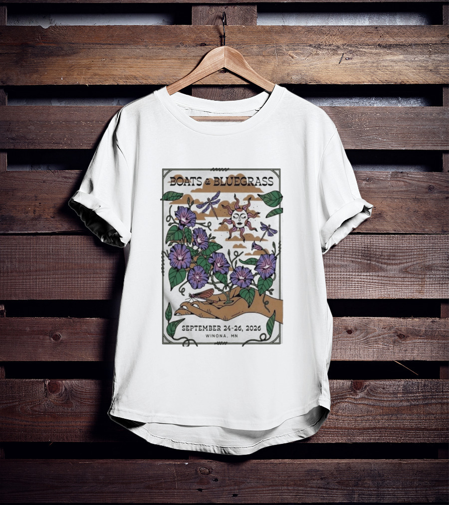 Boats And Bluegrass Winona MN September 24 26 2026 Sun Dragonflies Flowers Music Festival T-Shirt