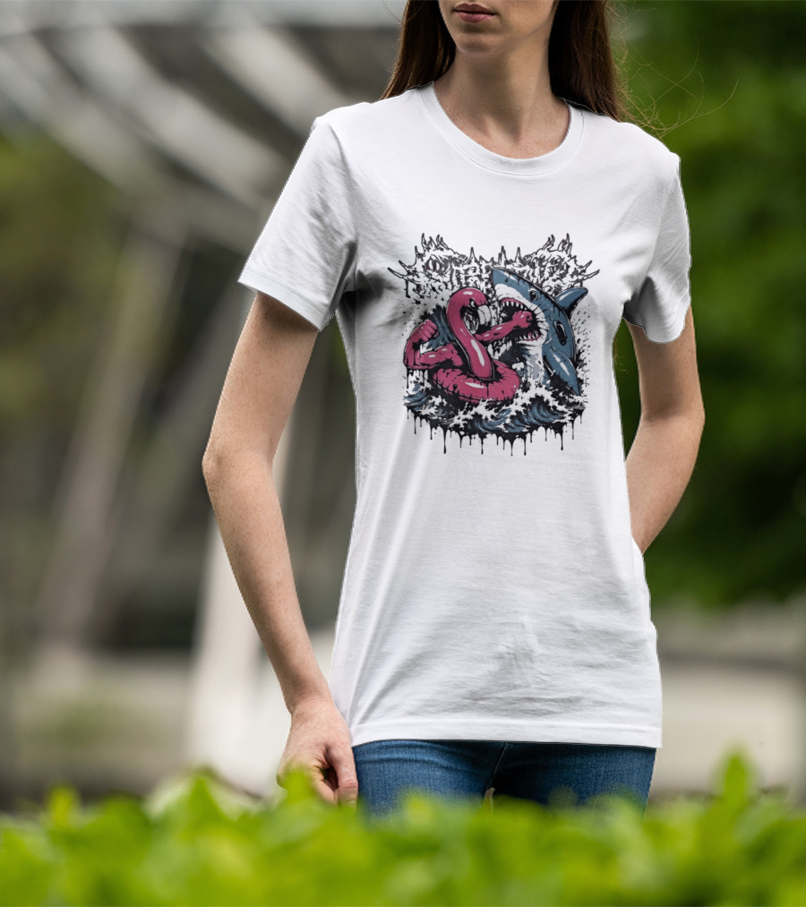 Flamingo Float Shark Fight Waves Duel T-Shirt