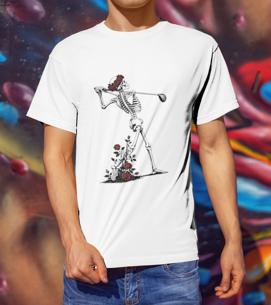 Grateful Dead Skeleton Golfer With Roses And Golf Club T-Shirt