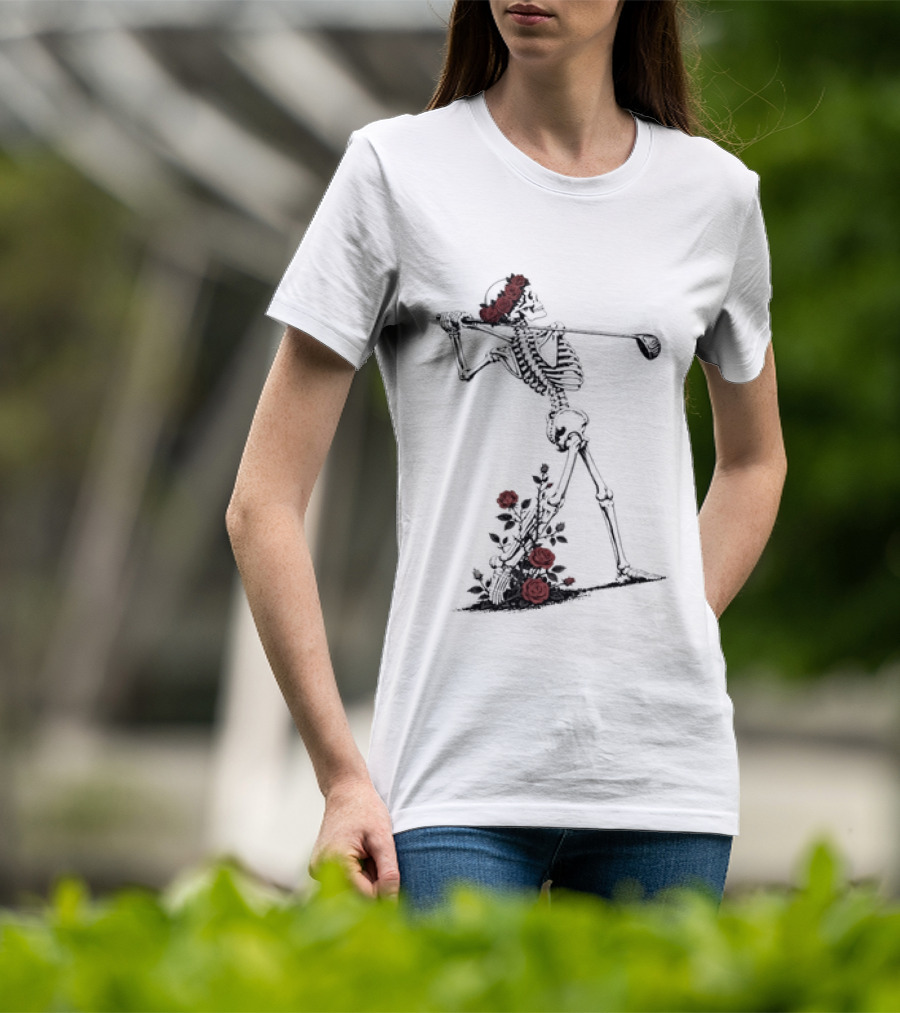 Grateful Dead Skeleton Golfer With Roses And Golf Club T-Shirt
