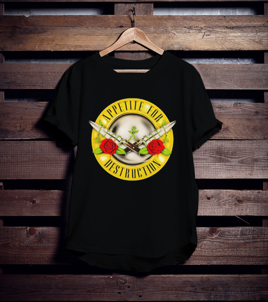 Appetite For Destruction Guns N Roses Band Rock Music Album Cover Roses And Bullets T-Shirt