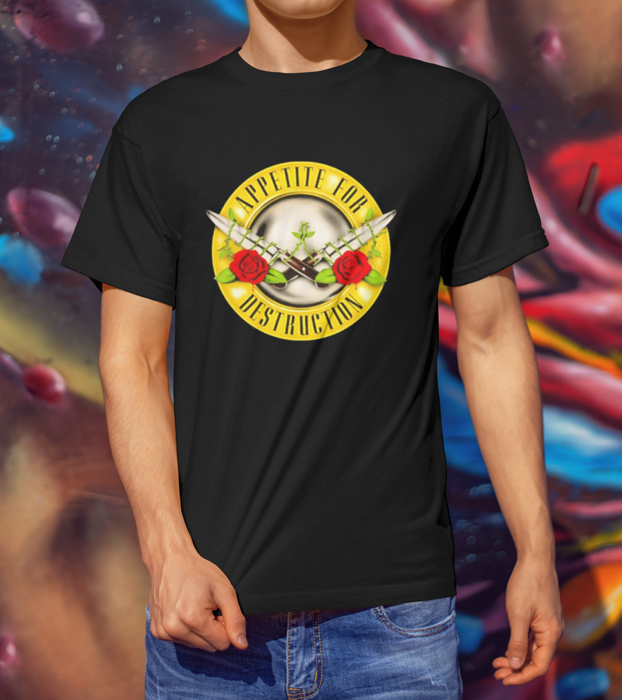 Appetite For Destruction Guns N Roses Band Rock Music Album Cover Roses And Bullets T-Shirt