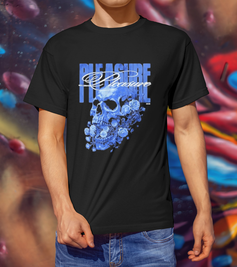 Pleasure Skull Roses Gothic Floral Blue T-Shirt