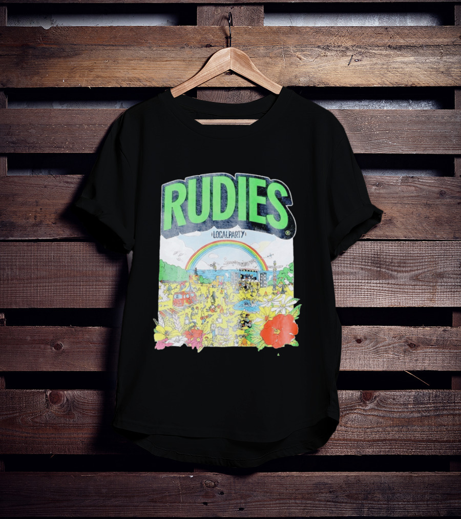 Rudie's 35th Anniversary Local Party Featuring 10 Feet G Freak Factory Dustboz Colorful Celebration With Rainbow And Flowers T-Shirt