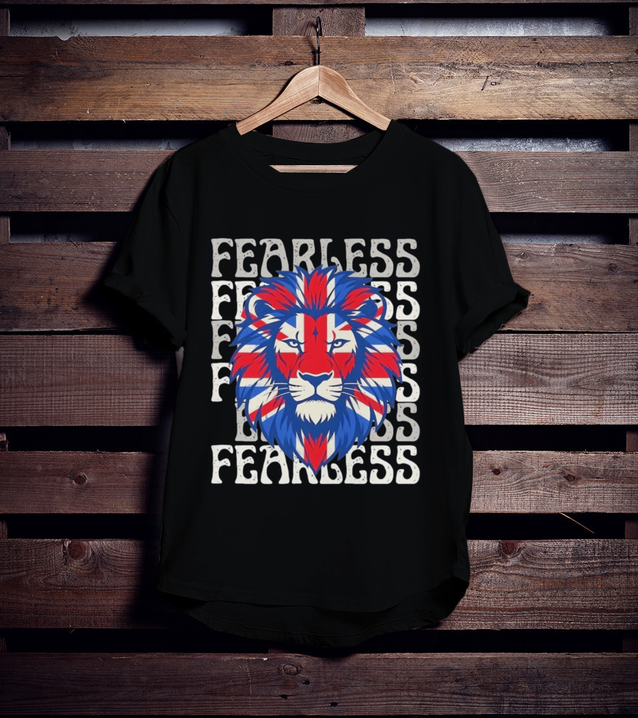 Fearless Union Jack Lion British Flag Pride T-Shirt
