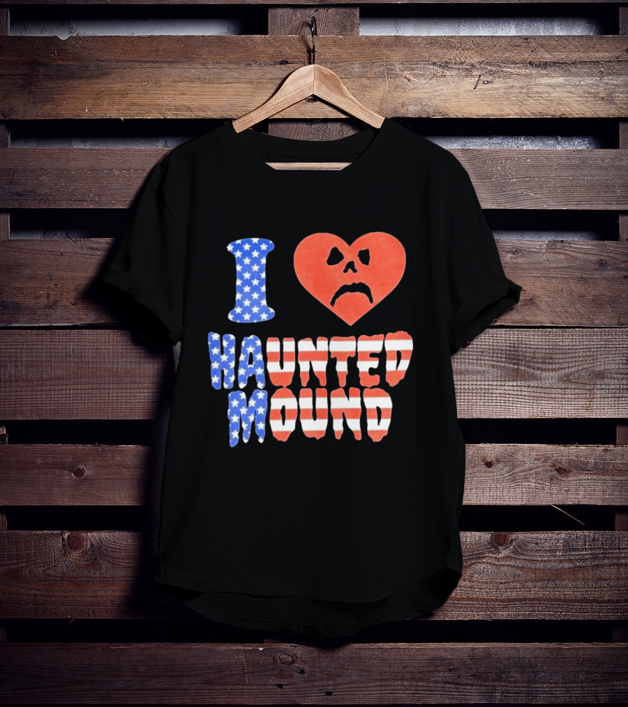 I Heart Haunted Mound USA American Flag Skull T-Shirt