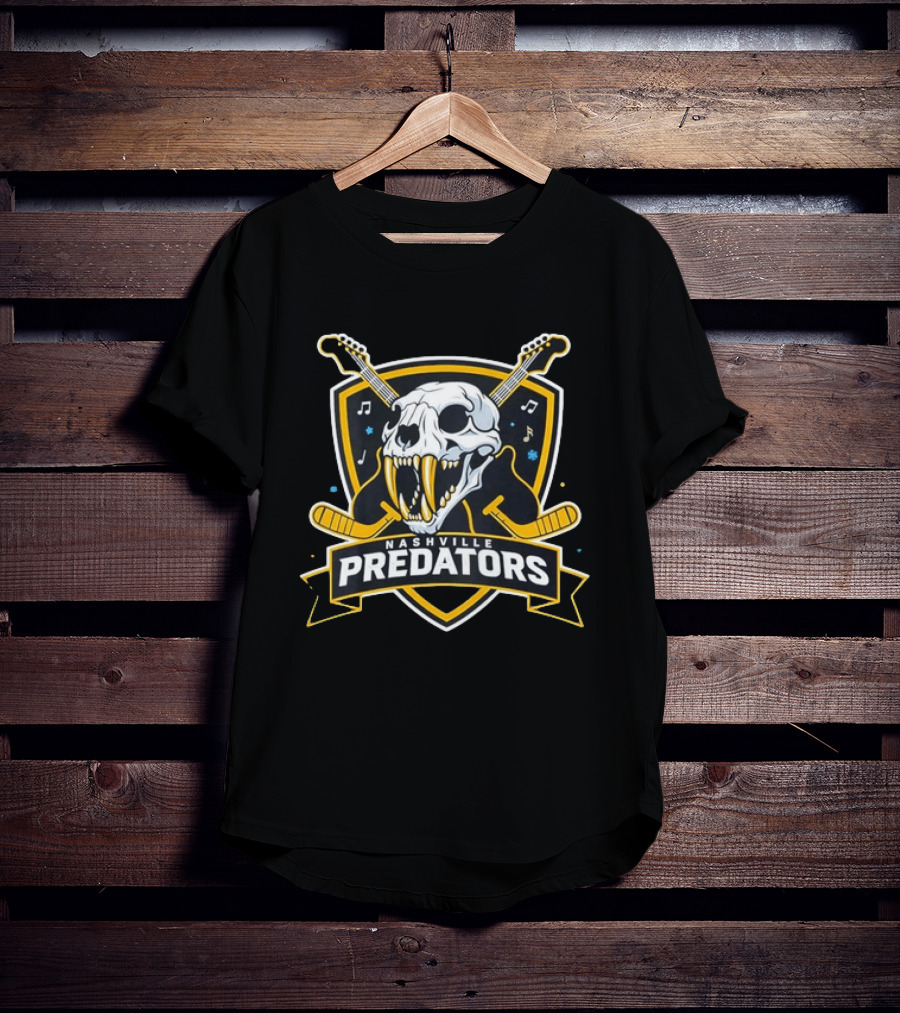 Nashville Predators Hockey Skull With Guitars And Music Notes T-Shirt