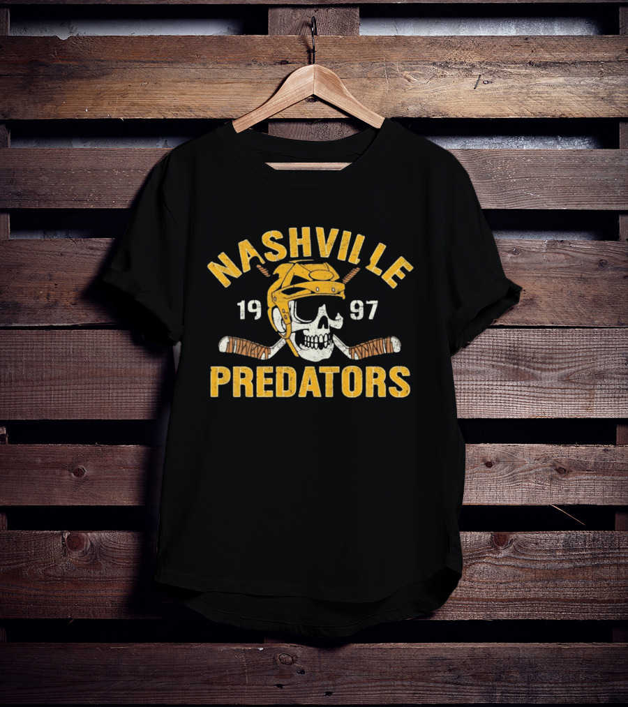 Nashville Predators Skull Hockey Helmet 1997 T-Shirt