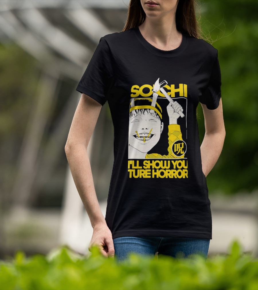 Soichi I'll Show You True Horror Junji Ito Manga Character Creepy Smile Yellow T-Shirt