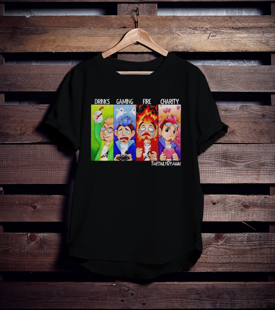 TheOnlyRyann Drinks Gaming Fire Charity Panel T-Shirt