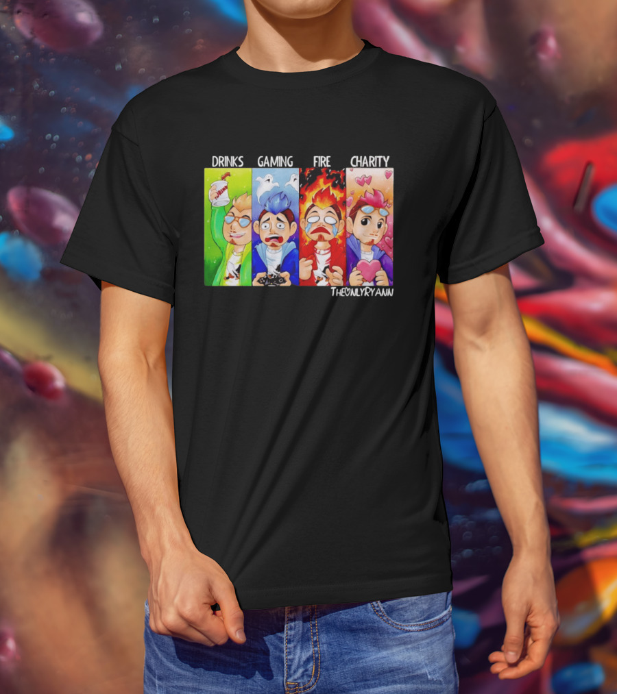 TheOnlyRyann Drinks Gaming Fire Charity Panel T-Shirt