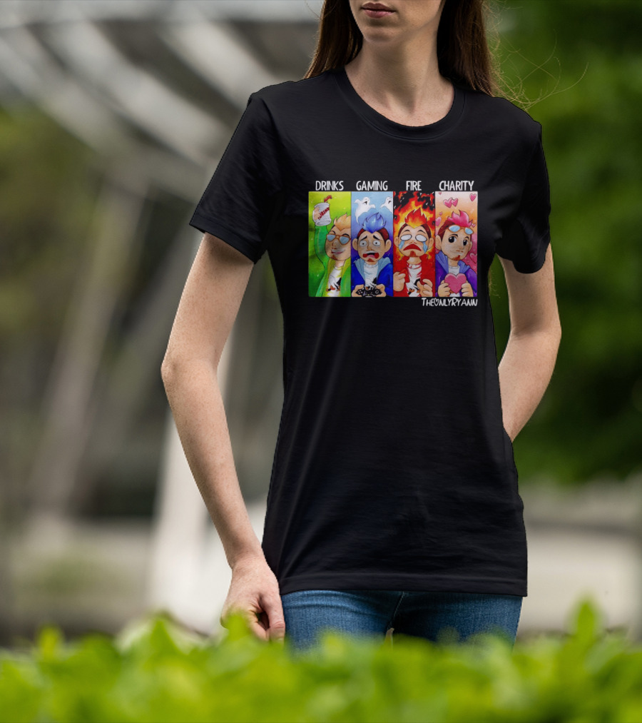 TheOnlyRyann Drinks Gaming Fire Charity Panel T-Shirt